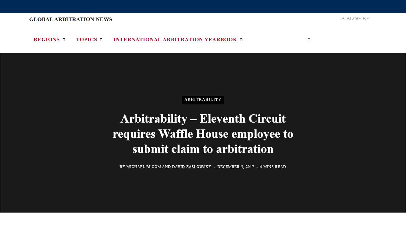 Arbitrability - Eleventh Circuit requires Waffle House employee to submit claim to arbitration - Global Arbitration News