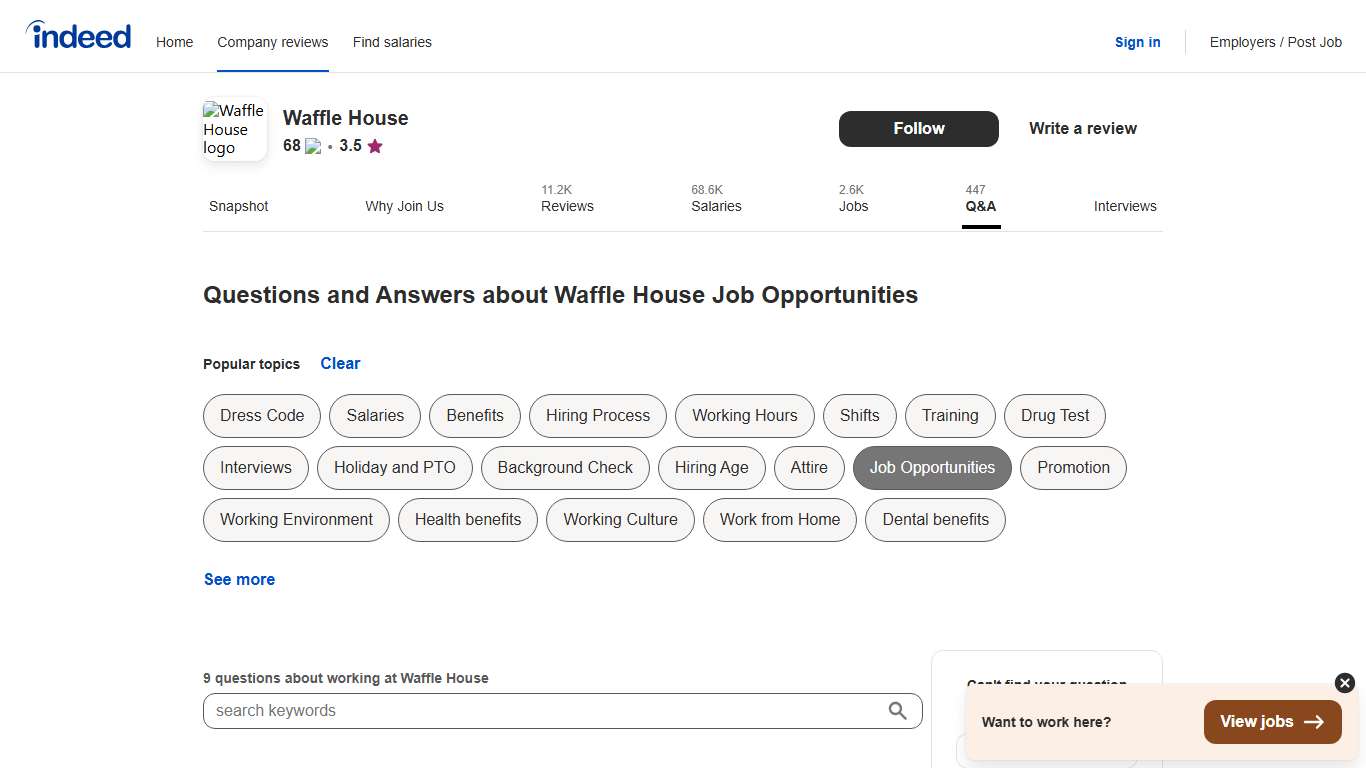Questions and Answers about Waffle House Job Opportunities Indeed.com